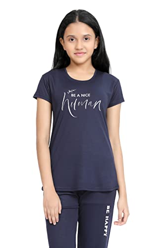 Image of Kids Night Suit for Girls - Cotton Set of Pyjama & T-Shirt Sleepwear - Lightweight & Comfortable Night Wear for Kids
