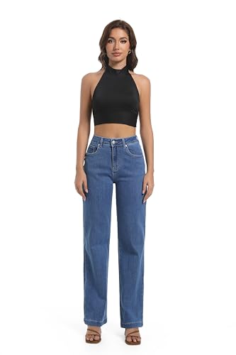 Women's Jeans High Waisted Straight Leg Stretchy Jeans Trendy Wide Leg Tummy Control Loose Casual Denim Pants2