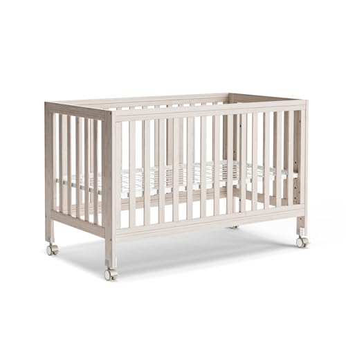 Image of MAMAZING EvoNest Baby Crib, 11 in 1 Convertible Crib with Wheels, 100% New Zealand Wood Growing Bed, 4 Adjustable Mattress Height,Washed Natural
