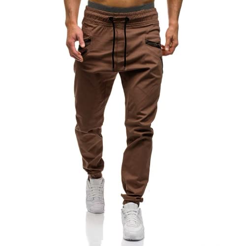 Manwan Walk Mens Fashion Athletic Joggers Pants Slim Fit Tapered Pants Cotton Cargo Sweatpants Brown M #TOP8
