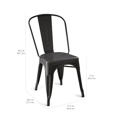 Image of Amazon Basics Metal Dining Chairs, Easy to Assemble, Indoor /Outdoor, Stackable, Matte Black, 4-Pack