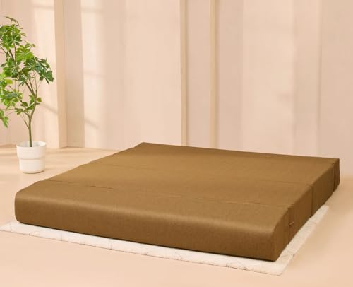 Image of uberlyfe Xtra High, Xtra Soft 3 Seater (6' x 6') Sofa Cum Bed | 1 Year Warranty | 17 inch Sofa Height | King Size Foldable Bed | Water Repellent Fabric | 3 Cushions Bloom Pattern | Rodhouse Brown Color