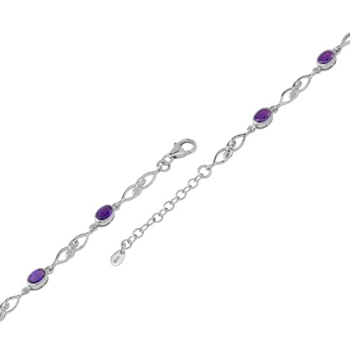 Image of Silvershake Birthstone Gemstones White Gold Plated or Yellow Gold Plated 925 Sterling Silver Scroll /Filigree Celtic Knot Weave 7.25 to 8.75 Inch with Adjustable Extension Bracelet Jewelry for Women