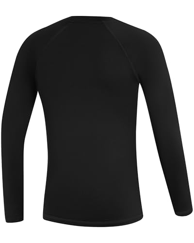 Poekuao 2 Pack Boys Compression Shirt Long Sleeve Youth Baseball Football Soccer Athletic Undershirts Sports Base Layer Quick Dry Black+Black L