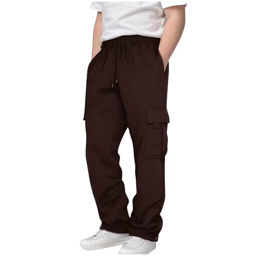 Kids Straight Leg Casual Joggers Cargo Sweatpants Elastic Waist Loose Athletic Pants with Pockets for Girls Boys 3-14 Years