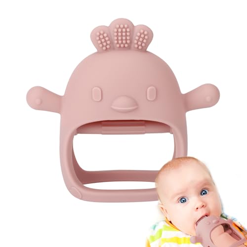 Image of Socub Silicone Baby Teether Toy for Infants 3+ Months, BPA Free Anti-Drop Silicone Mitten Teething Toy for Soothing Sore Gums, Baby Chew Toys for Sucking Needs, Rose Pink