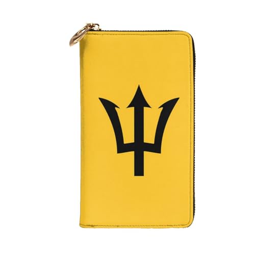 Flag of Barbados Prints Leather Long Clutch Wallet for Fashionable Girls and Women - Durable, Stylish, and Functional, Black, One Size2