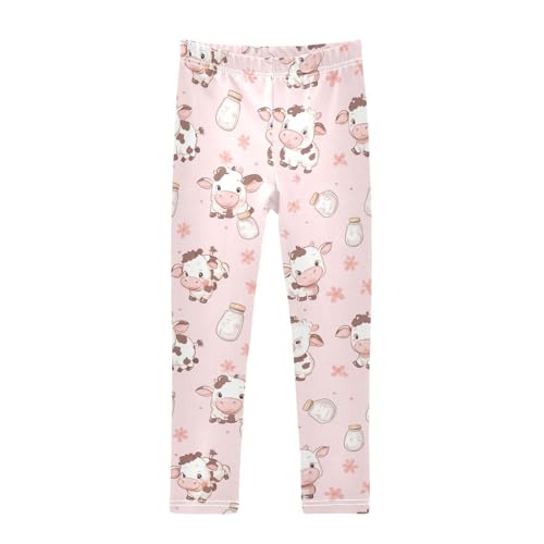 Wusikd Cute Baby Cow Girls' Leggings Toddler Doodles Milk Bottles Kids Yoga Pants Dance Active Tights 4T