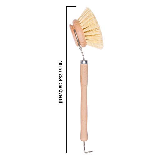 Image of Redecker Dish Brush, Tampico Fiber, 2 Inch Round, 2 Pack - Wooden Dish Scrub Brushes for Dishes & Cookware, Untreated Beechwood, Made in Germany