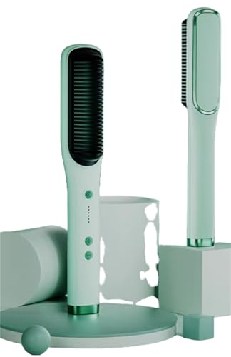 Plancha para el cabello y cepillo alisador 2 en 1 con tecnología cerámica, anti-quemaduras, con gancho para colgar y cable giratorio de 360° miniatura 1