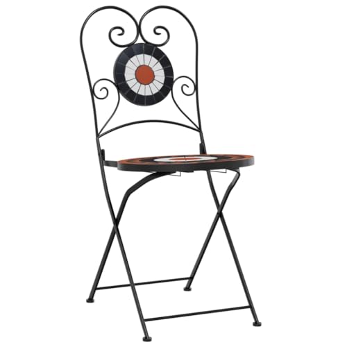 Chaises de table de jardin en céramique bicolore terre cuite et blanc avec structure pliante - 5