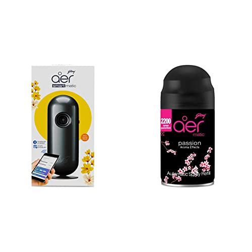 Image of Godrej Aer Smart Matic - Bluetooth Enabled Automatic Air Freshener Kit, Alive (2200 Sprays) And Automatic Air Freshener Refill, Premium Fragrance - Passion (2200 Sprays)