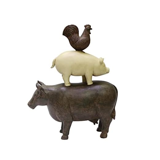 Nature's Mark 3 Farm Animals Stacked Rooster Pig and Cow Resin Statue Figurine Home Decorative Accent Décor (12" H) Resin Stacked Farm Décor
