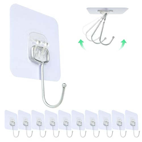 Image of Aynoo Adhesive Hooks,Towel Coat Hooks for Hanging Heavy Duty Wall Sticker,10Packs,13lb(Max)