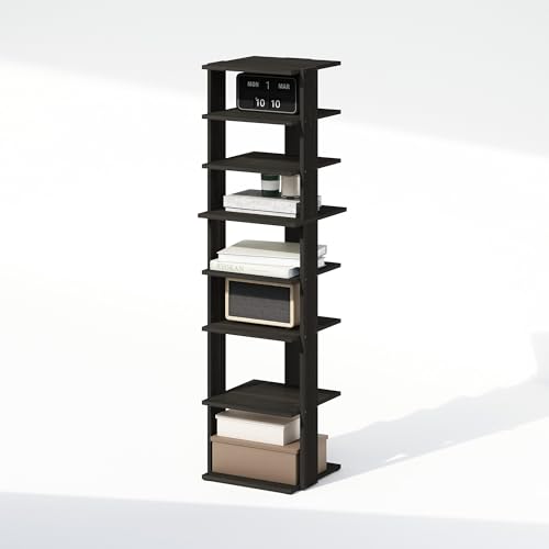 Image of Furinno Turn-N-Tube Corner Shelf, 8-Tier Display Rack, Vertical Corner Storage Rack, Space Saving Organization and Storage, Entryway, Living Room, Closet, Espresso