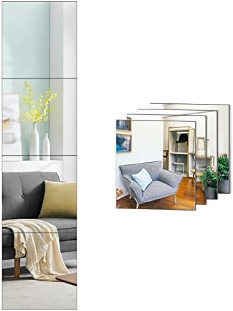 DIWEIMER Full Length Wall Mirror Tiles 10 Inch x 4PCS Adhesive Mirror Tiles, Frameless Full Body Mirror Glass Wall Mirrors for Home Gym, Door, Bedroom, Living Room
