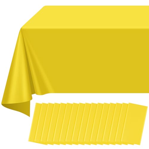 Image of 16Pack Yellow Plastic Tablecloth for Rectangle Tables, Premium Decorative Yellow Disposable Table Cloths for Parties, Rectangle Party Table Cover for Birthday Wedding Baby Shower Festivals, 54x108Inch