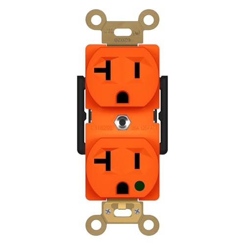 ENERLITES Hospital Grade Outlet, Industrial Grade Duplex Receptacle, Heavy-Duty Straight Blade Devices, 20A 125VAC, 5-20R, 62020-O, Orange