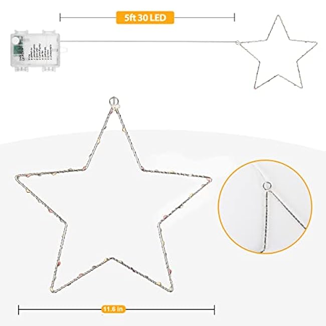 MAOYUE Window Lights 3 Pack Christmas Window Star Lights with Timer Battery Operated Christmas Decorations 8 Lighting Modes with 3 Remote Controls for Outdoor, Indoor, Porch, Party, Warm White