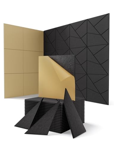 18 Stück Akustikplatten Selbstklebend, Akustik Schallabsorber Panels für Wand & Gaming Zimmer mit Liniendesign & Zuschneidbar | Acoustic Akustikplatte für Studio, Tür & Wall (Schwarz, 30x30x0,9cm)