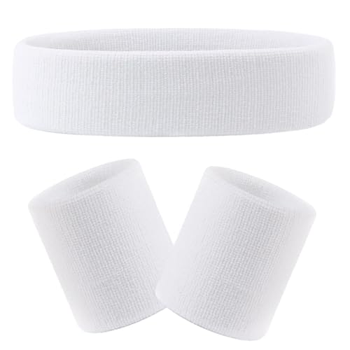 3 Stück Schweißbänder Handgelenk Schweißbänder Stirnband Set Sport Wristbands Headbands, Sport Schweißband Stirnbänder Set für Fußball Basketball Tennis - Weiß 3 Stück Schweißbänder Handgelenk Schweißbänder Stirnband Set Sport Wristbands Headbands, Sport Schweißband Stirnbänder Set für Fußball Basketball Tennis - Weiß