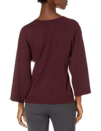 Max Studio Women's Tie Front 3/4 Sleeve Sweater, Burgundy, Extra Small #TOP1
