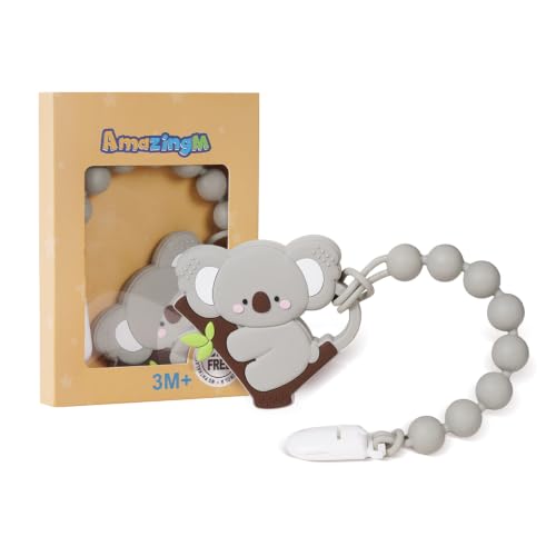 Image of Baby Koala Silicone Teether Toy with Pacifier Clip,BPA Free,0 Months+