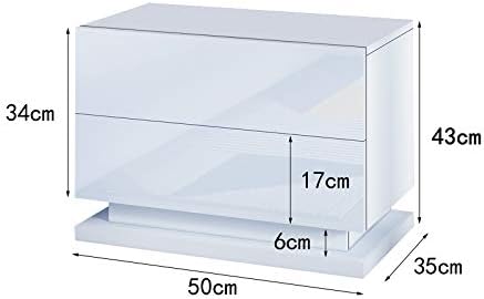 Senvoziii High Gloss Bedside Table with RGB LED Light Nightstand Wooden Storage Cabinet Chest of 2 Drawers for Bedroom Living Room Large Capacity Table Organizer - White