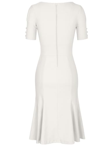 Image of MUXXN Women's Vintage 1950s Midi Crew Neck Short Sleeve Party Cocktail Work Casual Bodycon Dress
