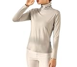 Silk Turtleneck Womens Tops Fall Women Tops Long Sleeve Neck Knit Pullover Shirts Light Gray L