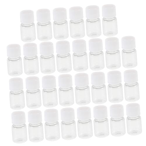 STOBAZA 5ml Plastic Bottles Caps 30pcs Mini Bottles for Liquid Storage Wide Mouth Sample Dispensing for Lab