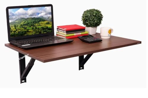 Image of Captiver Mediumelara Engineered Wood Wall Mount Foldable Study Side Table (80X53 CM Walnut) Stand Computer Office Living Room Decoration Kichen Items Organizer