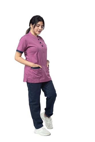 Image of UNIFORM CRAFT Women's Polyester and Cotton Twill Support Staff Uniform, Purple and Navy blue 3XL