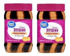 Great Value Creamy Peanut Butter & Grape Jelly Stripes Spread, 18 oz (Pack of 2)