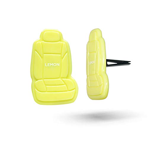 Image of FH Group FH1017YELLOW Lemon 3D Scented Yellow Air Freshener 1-Pack Clip-On Non-Toxic, Plastic Alcohol-Free Fragrance Oil Car Seat Shape Long Lasting for Cars, Trucks, SUVs, Closets, Small Spaces, etc.