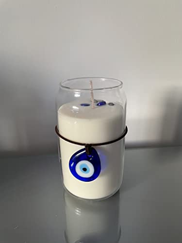Evil Eye Charm and Crystal Rock Candle... fragranced Soy Wax Candle 300g