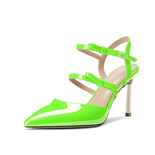 HDEUOLM Women Stiletto High Heel Pointed Toe Sandals Ankle Strap Buckle Bow-knot Party Cute Shoes