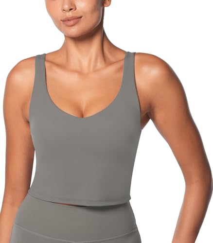 Sunzel Women's Built-In Bra V Neck Longline Sports Bra for Yoga Workout