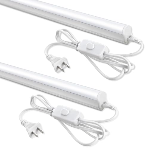 Image of (2 Pack 4FT T5 LED Shop Light,6500K,20W,2300LM(Super Bright White) Linkable LED Integrated Fixture,Garage Ceiling and Cabinet Light,Strip Light,Corded Electric with ON /Off Switch