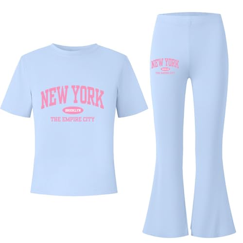 Ensemble été fille pantalon évasé large et haut court respirant