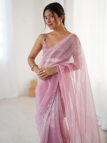 Image of AKHILAM Women's Net Embellished Saree With Unstitched Blouse Piece (AARYAN17101 KR Parent)