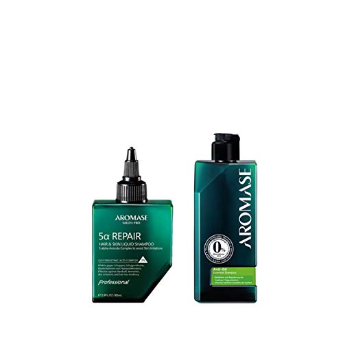 AROMASE Juego de degustación antiaceite, incluye champú Salon-Pro 5a Repair Hair & Skin Liquid Shampoo 80 ml y champú esencial antiaceite 90 ml