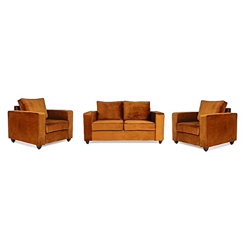 Image of Wakefit Sofa Set | 3 Year Warranty | Sofa 4 Seater, 4 Seater Sofa for Living Room, Wooden Sofa Set, Sofa Set 2+1+1 Seater - Napper(Fabric-Velvet : Amber)