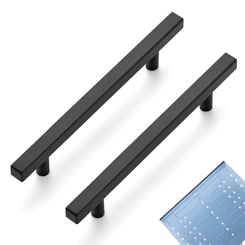 Image of Ravinte 10 Pack 5 Inch Cabinet Pulls Black Sqaure Kitchen Cabinet Handles Black Cabinet Hardware Stainless Steel Drawer Pulls 7-3 /8 Inch Overall Length with Mounting Template
