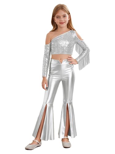 Conjunto metálico de fiesta para niñas con acabados premium y diseño de borlas