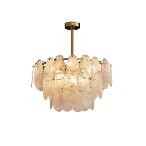 Image of LOVEDIMA Gold Dining Room Chandelier Multi-Tier Lantern Pendant Lighting,Cloud Glass Metal Chandeliers Hanging Ceiling Light Fixtures (6-Light)