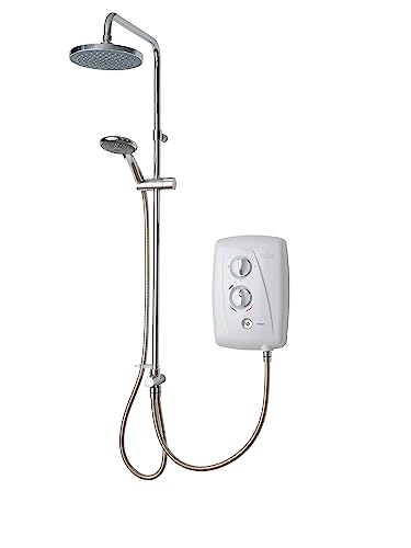 Triton Showers T80 Easi Fit Plus DuElec | Shower Electric | 9.5 KW I White I Electrical Showers | with Rainfall Showerhead and Anti Twist Hose | Best Electric Shower Units for Bathrooms