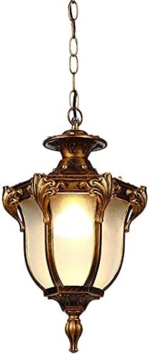 Retro Outdoor Hanging Lamp Waterproof IP44 Design Aluminum Glass Ceiling Lamp Rustic Pendant Lamp Height Adjustable E27 Base Lantern Security Shed Lights Floodlight (Bronze)