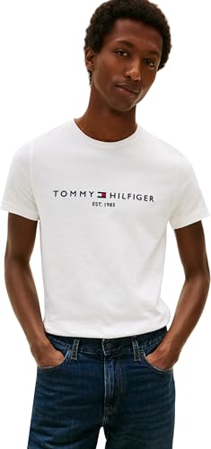 Tommy Hilfiger T-Shirt Manches Courtes Homme Core Tommy Logo Col Ras-du-Cou, Blanc (Snow White), S