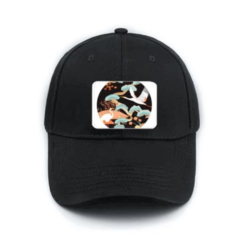 Casquette classique réglable noir au motif de grues pivoines et érable